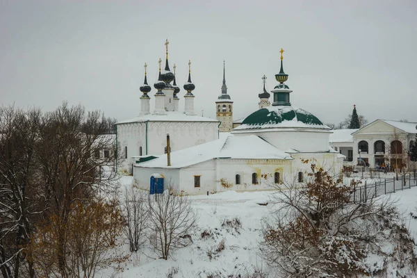 Зимний Пейзаж Церковью Суздале Владимирской Области России — стоковое фото