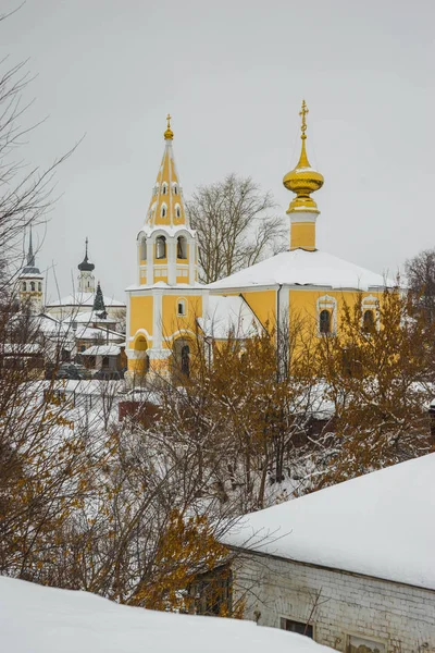 Зимний Пейзаж Церковью Суздале Владимирской Области России — стоковое фото