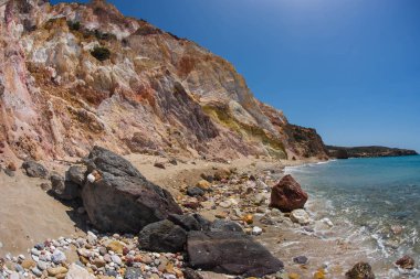 Milos Adası Yunanistan kumsalda Firiplaka renkli Beautifuly