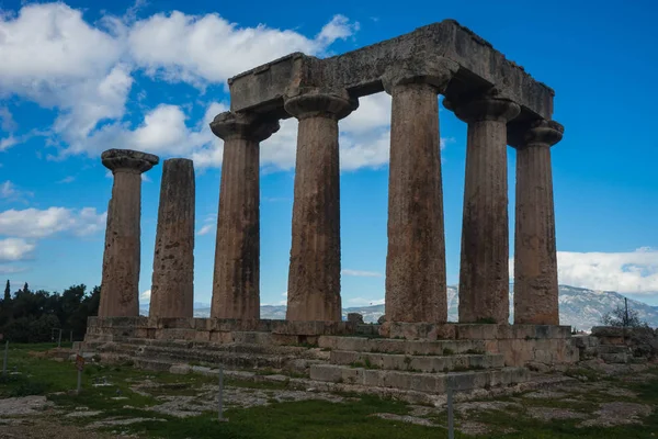 Greek ruins in ancient Corinth on Peloponnese in Greece