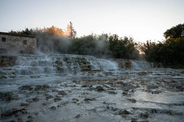 Spa Natural Saturniano Com Cascatas Fontes Termais Banhos Termais Toscana — Fotografia de Stock