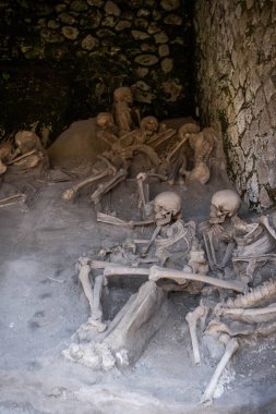 Vesuvius, Campania, İtalya 'daki faciadan sonra Herculaneum' dan mültecilerin kalıntıları