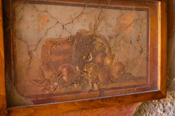 Imagen Fresco Sobre Ruinas Ercolano Herculano Enterrado Durante Erupción Del — Foto de Stock