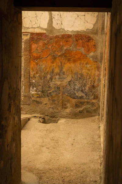 Talya Campania Vesuvius Patlaması Sırasında Ercolano Herculaneum Kalıntıları Üzerine Fresk — Stok fotoğraf