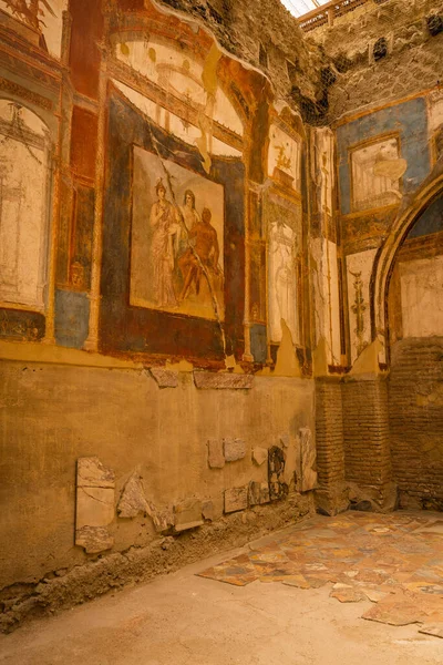 Imagen Del Fresco Hércules Juno Minerva Aula Augustal Herculano Antigua — Foto de Stock