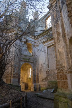 Monterano Doğal Koruma Alanı 'ndaki San Bonaventure Manastırı' ndaki kilise kalıntıları, İtalya 'daki Lazio.