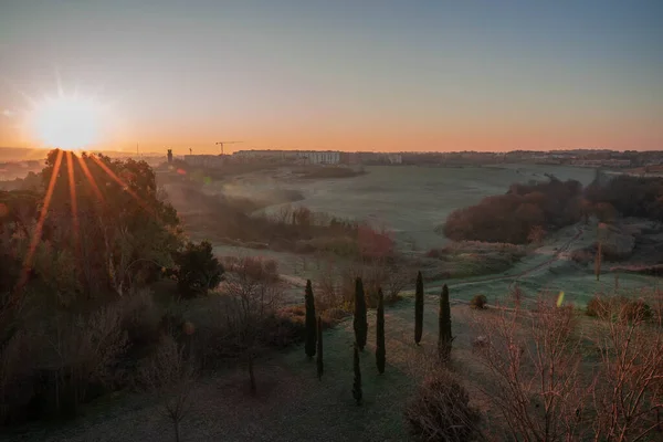 Imagen Niebla Matutina Madrugada Roma Italia — Foto de Stock