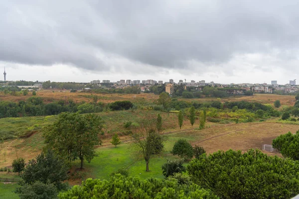 Roman landscape after rain, pure bright colors in cloudy weather, Italy