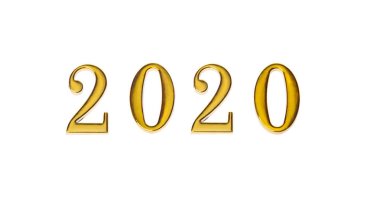 Mutlu Yıllar 2020. Beyaz arka plan üzerinde izole sayısı 2020 altın sembolü.