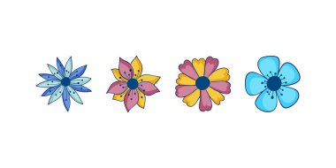 Ayrıntılı yaz çiçekleri, yapraklar, dekoratif elementler ve zarif doğal sanat eserleri için dekoratif vektör tasarımı içeren el çizimi illüstrasyon.