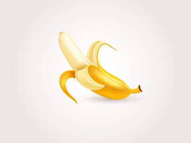 Gerçekçi 3d soyulmuş muz meyve vektörü çizimi izole edilmiş beyaz arka plan tropikal gıda tasarımı doğal çerez