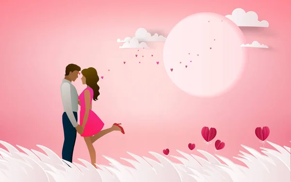 ピンクの背景に赤いハートの花 幸せのバレンタイン カード — ストックベクタ