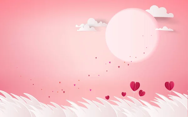 Flores Rojas Del Corazón Sobre Fondo Rosa Feliz Tarjeta San — Vector de stock