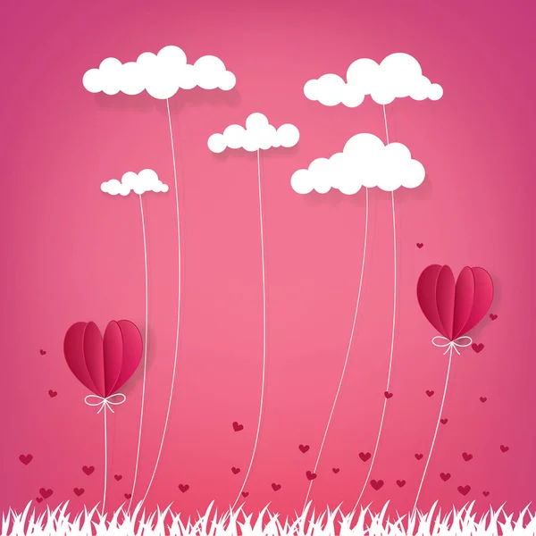 Balão Com Amor Cartão Convite Dia Dos Namorados Papel Cortado —  Vetores de Stock