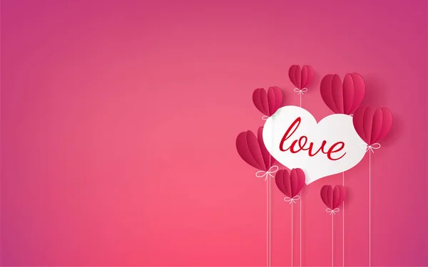 热气球与爱 邀请卡情人节 剪纸红心 — 图库矢量图片
