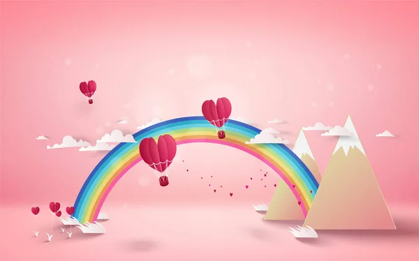 Бумажные Шарики Стиле Сердечной Формы Летящие Облаком Над Мутеном Любовью — стоковый вектор