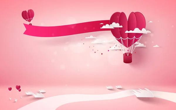 ハート形の風船とバレンタインデーの背景 ベクトル図 — ストックベクタ