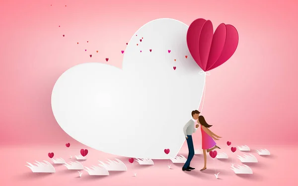 Ilustración Vectorial Una Pareja Besándose Sobre Fondo Blanco Corazón Con — Vector de stock