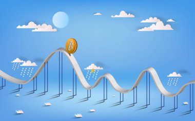 Bitcoin para birimi simgesi ve iş illüstrasyon izole tasarım grafik grafik. Bitcoin lunapark treni. 3D vecter illüstrasyon.