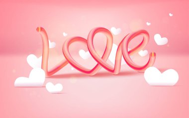 Sevgi ve Sevgililer günü metin aşk ve uçan Kalp balonlar ile vektör Illustration. Sevgililer günün kutlu olsun.