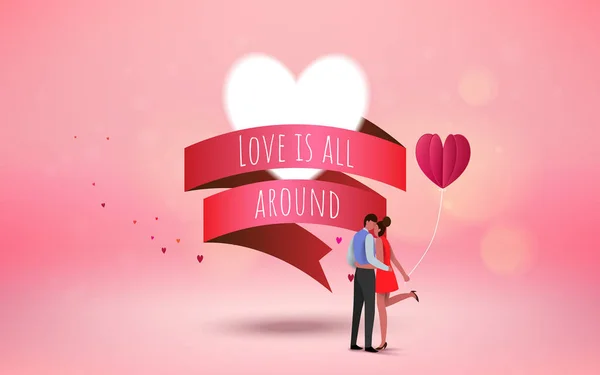 红色的心花粉红色的背景与甜蜜的情侣蜜月假期暑假浪漫 爱的概念 情人节快乐壁纸 矢量插图 — 图库矢量图片