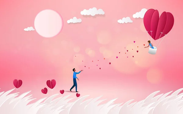 甘いカップル新婚旅行休暇夏の休日のロマンスの熱気球 愛の概念 幸せなバレンタインデーの壁紙 ポスター カード ベクトル図 — ストックベクタ