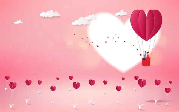 Egy Hőlégballon Nászút Nyaralás Nyári Üdülés Romantikus Édes Pár Szeretet — Stock Vector