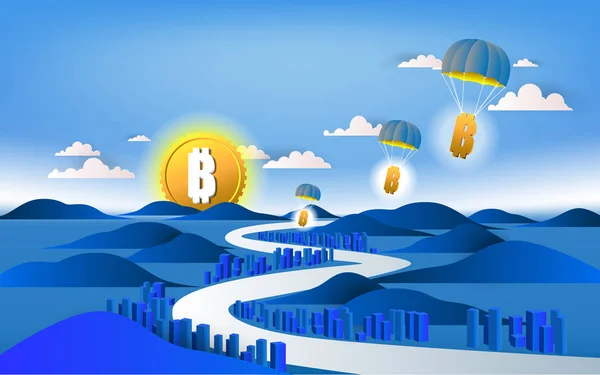 Bitcoin Symbole Monnaie Conception Entreprise Bitcoin Vient Ville Illustration Vectorielle — Image vectorielle