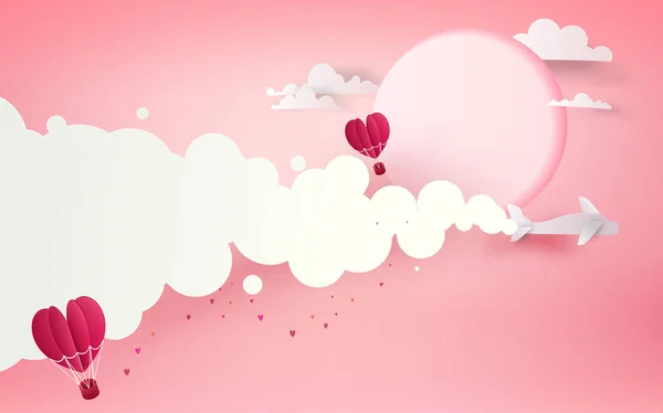 Amor Fondo San Valentín Avión Volando Flotando Globos Rojos Del — Vector de stock