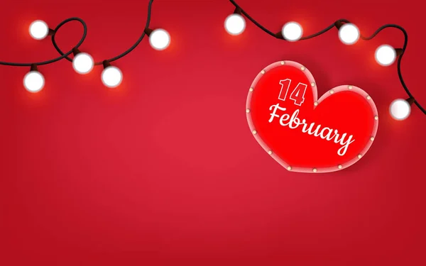 Valentine Day Background Vector Retro Light Sign Heart Shape — Stock Vector