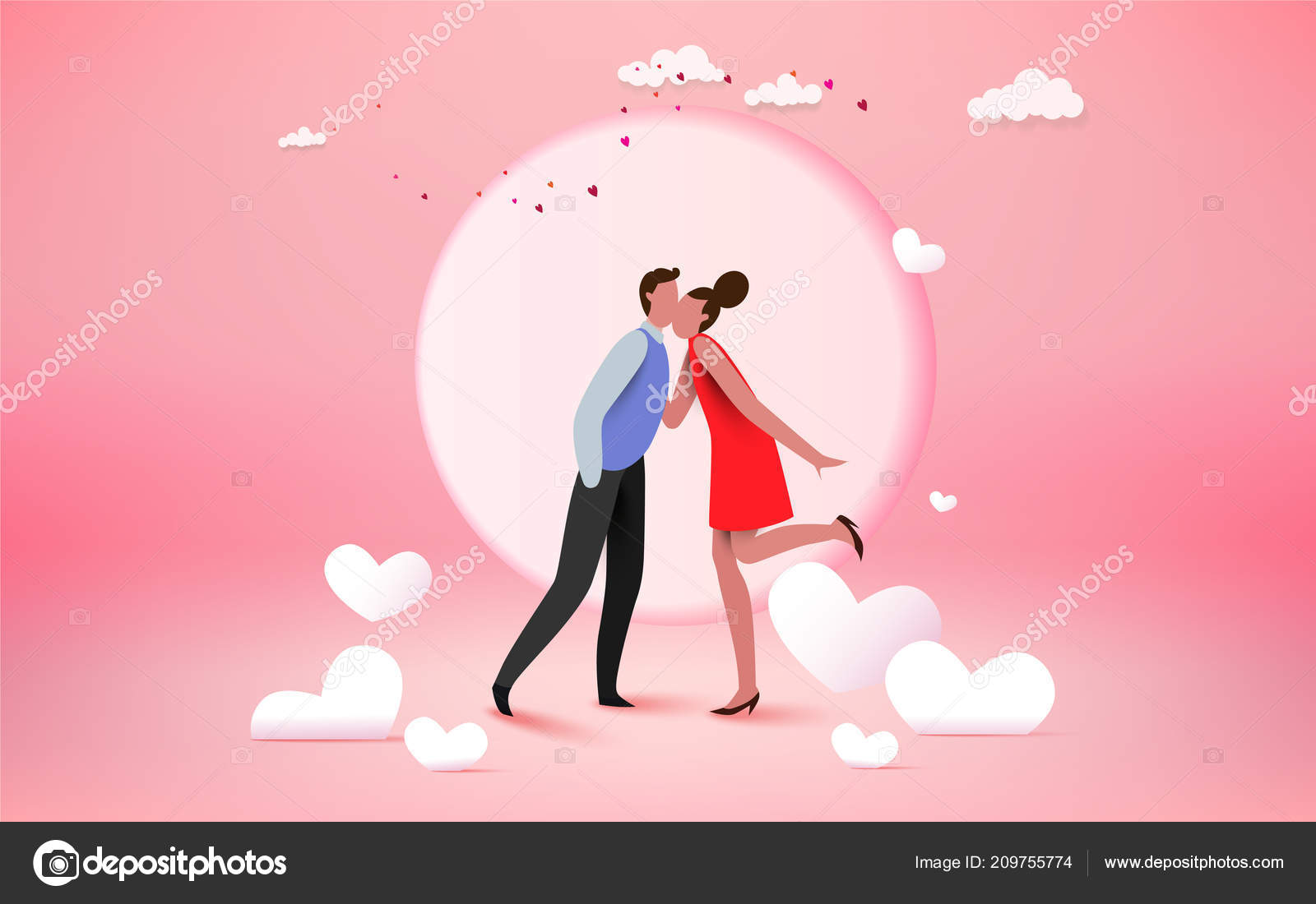 幸せなカップルの恋人の心と月の背景 結婚式のカードや婚約 従事する バレンタインの日 ベクター デザインとキスします 愛の概念 ストックベクター C Kittikornph
