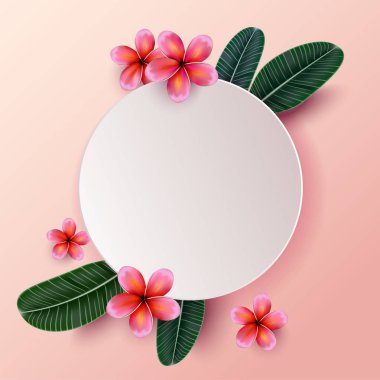 Pembe Plumaria çiçek ile kopya alanı, yaz. İyi Bayramlar. Davetiye, düğün kartı. Vektör çizim