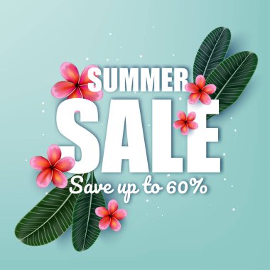 Pembe Plumaria çiçek ile yaz satış reklam, yaz. İyi Bayramlar. Davet. Vektör çizim