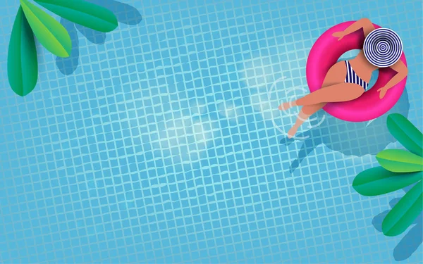 Luchtfoto Van Mensen Ontspannen Donut Lilo Het Zwembad Zomervakantie Idyllisch — Stockvector
