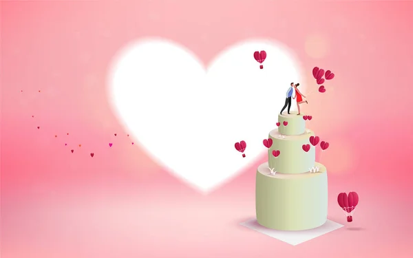 花嫁と新郎の数字上のウエディング ケーキのベクトル イラスト 愛の概念 幸せなバレンタインデー — ストックベクタ