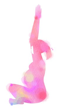 Suluboya yoga ya da egzersiz hamile kadın silueti beyaz arka plan üzerinde. Dijital sanat resim.