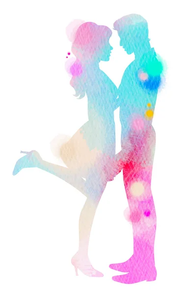 Silhouet Aquarel Van Romantische Paar Love Concept Happy Valentine Day — Stockfoto