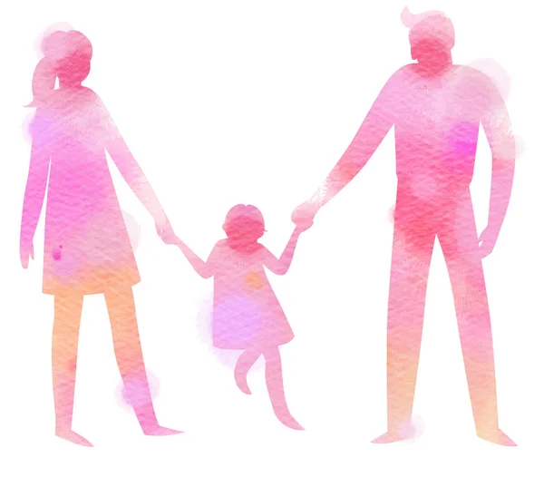 Silhouette Watercolor Happy Parents Having Good Time Little Children Digital — Stock Photo, Image