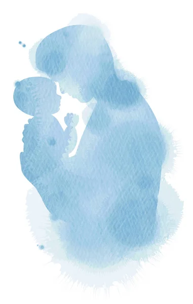 Padre Che Tiene Silhouette Del Bambino Più Acquerello Astratto Dipinto — Foto Stock