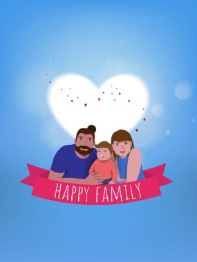 Mutlu anne küçük çocuklarıyla birlikte iyi vakit geçiriyor. Aile kalp arka plan üzerinde. Kağıdı üslubu kesin. Vektör çizim.