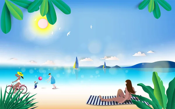 Chica Playa Verano Vacaciones Concepto Libertad Ilustración Vectorial — Vector de stock