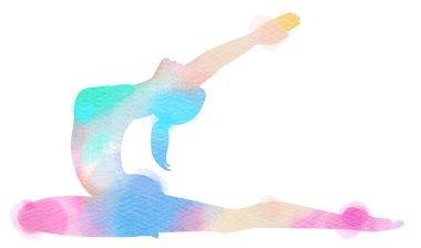 Beyaz zemin üzerine suluboya yoga kadın silueti. Dijital sanat resim.
