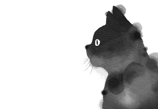 Silueta Acuarela Gato Negro — Foto de Stock