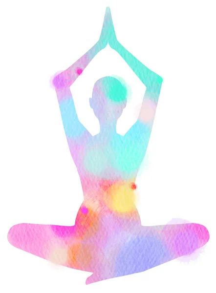Beyaz zemin üzerine suluboya yoga siluet. Dijital sanat resim.