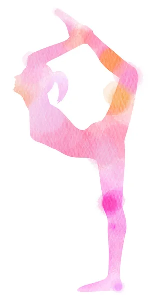 白い背景の水彩画ヨガ女性シルエット デジタル絵画 — ストック写真