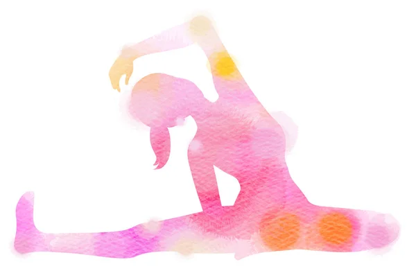 Aquarel Yoga Vrouw Silhouet Witte Achtergrond Digitale Kunst Schilderij — Stockfoto