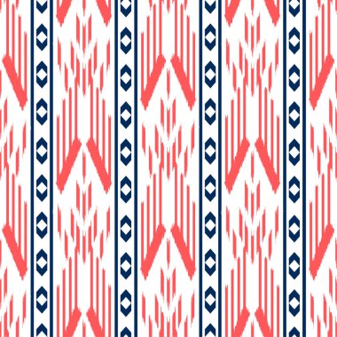 Ikat Dikişsiz desen tasarım. Etnik kumaş. Bohem moda. Vektör çizim