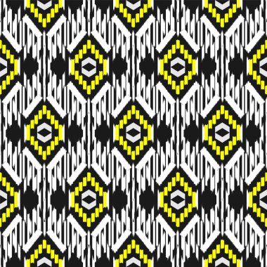 Ikat Dikişsiz desen tasarım. Etnik kumaş. Bohem moda. Vektör çizim