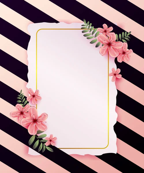 Wedding Invitation Spring Flowers Pink Background Cherry Blossom Vector Illustration — Stock Vector