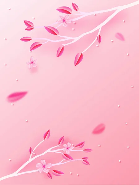 Happy holidays. Spring flowers on pink background. Cherry blossom.